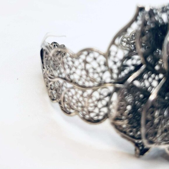 Vintage Melchior Floral Filigree Cuff Bracelet 1980s, Handmade Look - Picture 5 of 8